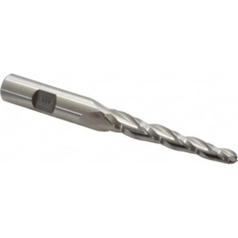 Made in USA 2 per Side 1/4 Small End Diam 2-1/4 LOC 3-Flute High Speed Steel Tapered Ball End Mill 1/2 Shank Diam, 4-...